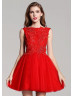Red Lace Tulle Short Evening Dress